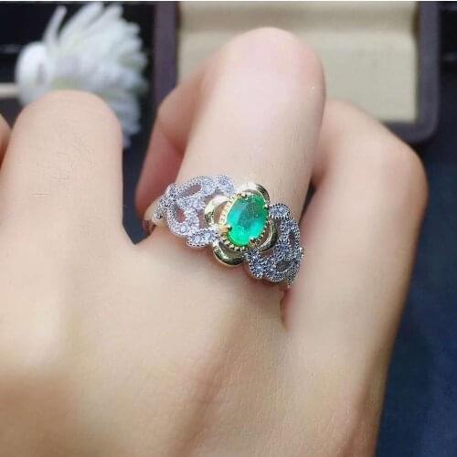 Natural And Real emerald ring ring Free shipping 925 sterling silver Fine jewelry