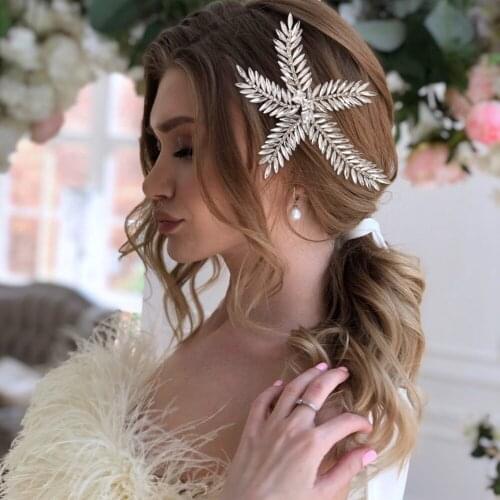 TRiXY H263 Crystal Rhinestones Hair Comb Pins Leaf Hairpin Silver bridal Headpiece Headwear floral Wedding Hair jewelry