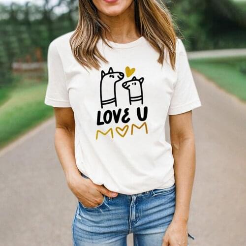 LOVE U MOM Letter Women T-shirt Girl Cartoon Animal Print Short Sleeve Casual White Top Tee футболка женский camisetas de mujer