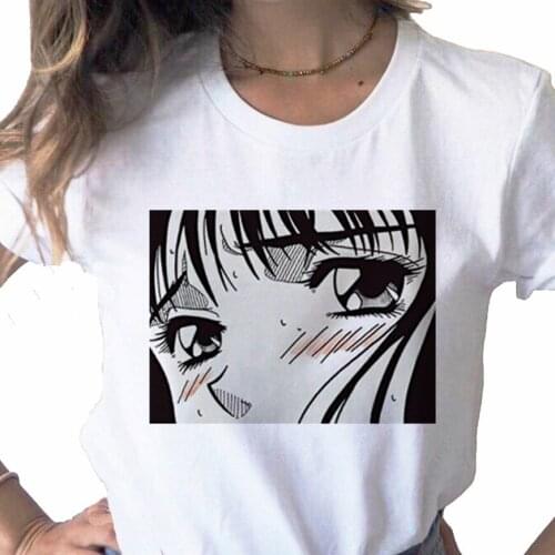 Aesthetic Korean Style Women White T Shirt Tearful Girl Summer Graphic Harajuku Tee Comics Anime Tshirt Women Clothes Tops
