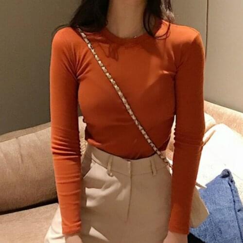 Avocado bottoming shirt female spring and autumn 2019 new Slim white long-sleeved t-shirt students clothes solid color