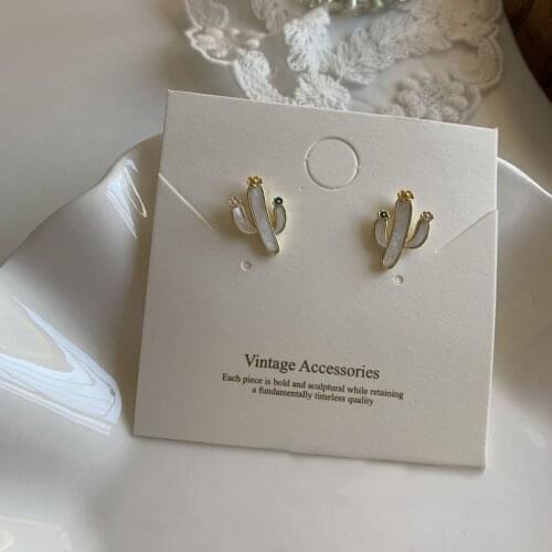 Origin Summer 2021 Summer White Enamel Cactus Earrings for Women Gold Color Metallic Planet Drop Dangle Earrings Party Jewelry