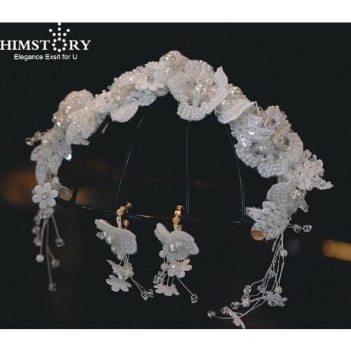HIMSTORY Sweet Handmade Beading Princess Wedding Headpiece Headband Tiara Hair Accessories For Women Girls And Bridal