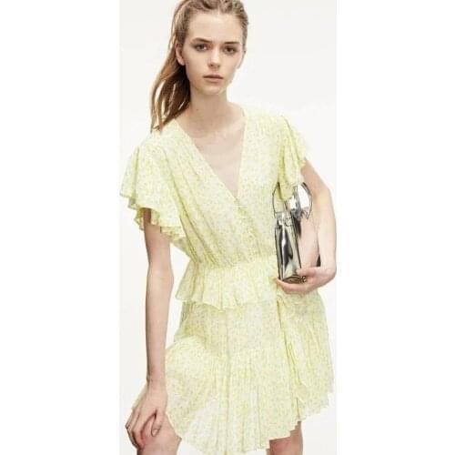 Women Dress 2021 Summer New Single-breasted Ruffle Print Dress Skirt