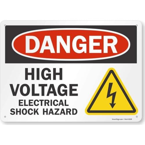 S6196AL12 "Danger High Voltage, Electrical Shock Hazard" Sign |8" x 12" Aluminum Black/Red on White