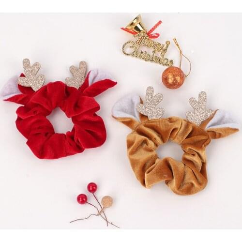 1 Pc Autumn Winter Elk Flannel Hair Scrunchies Christmas Elk Antlers Hair Tie Girls Ponytail Hair Holder Kids hair Accessories