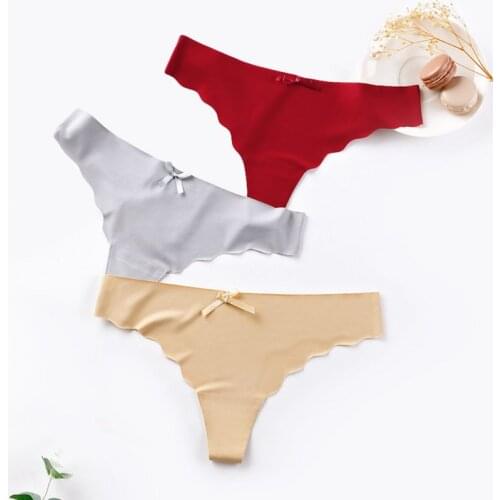 2020 Womens Seamless Ice Silk Thong Panties Bowknot Invisible Wave Edge Underwear Solid Color Leopard G-Strings Low-Rise