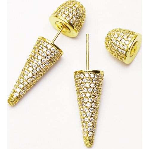 3 Pairs Cone shape Stud earrings Golden earrings pave Cubic zirconias earrings fashion stud earrings for women jewelry 51303