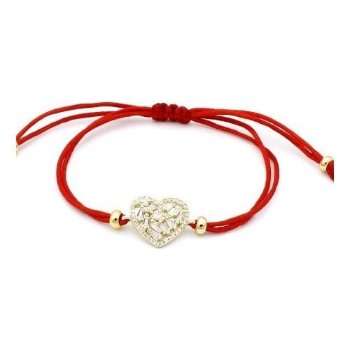 4mm h4 silver gold heart red rope adjusted micro pave cz zircon cubic zirconia Bracelet macrame Charm Braided Braiding
