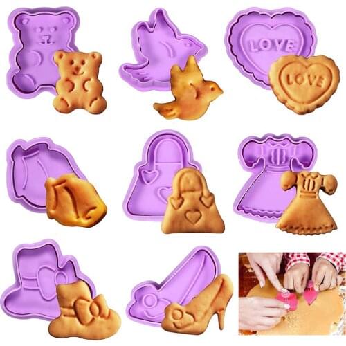 4pcs/set Cookie Cutter Embossing Mold Fondant Stamper Set Plastic spring Die Biscuits Pastry Cutter Set