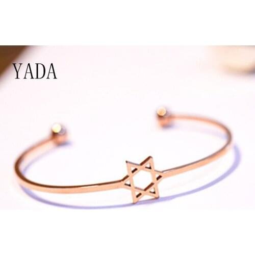 YADA Gifts NEW Open Cuff Hexagram Bracelets&Bangles For Women Stainless Steel Custom Bracelets Crystal Jewelry Bracelet BT200208