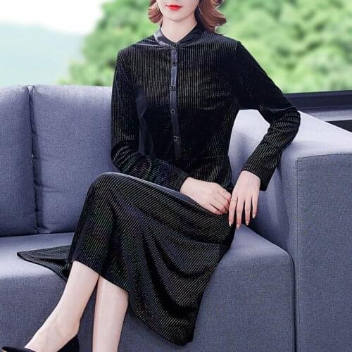 Black Velvet Striped Hepburn Casual Dresses Spring Autumn Elegant Office Sequins Dress 2021 Women Bodycon Party Runway Vestidos