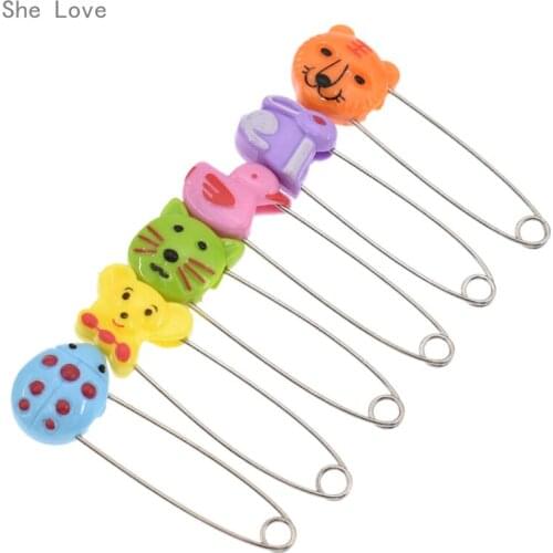 Chzimade 6pcs Cartoon Animal Head Safety Pins Plastic Bread Head for Children Office Binding Supplie
