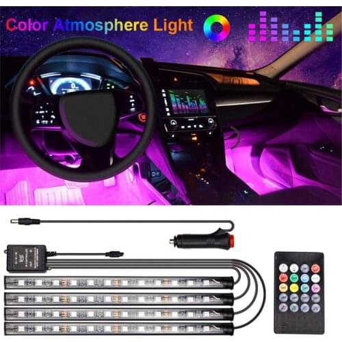 48LED Car Decoration Light Interior Atmosphere Light RGB LED Strip Light With USB/Cigarette lighter Remote Control Music