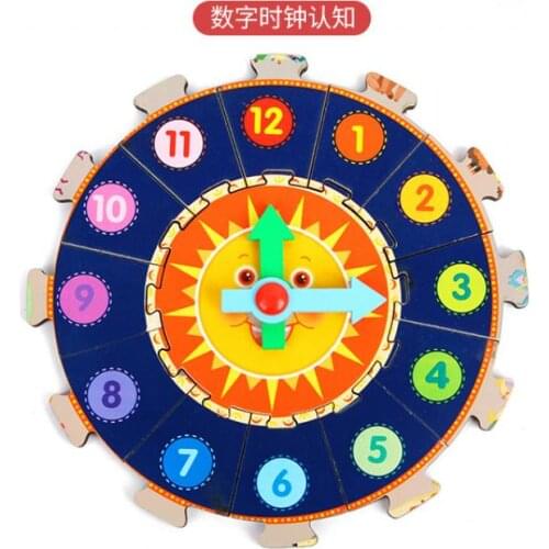 Kids Early Children Montessori Wooden Clock Toys Hour Minute Second Cognition Colorful Clocks Toys for Preschool Teaching Aids