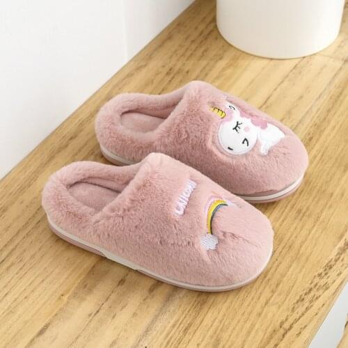 Childrens Cotton Slippers Winter Boy Girl Slippers 2020 New Warm Cute Indoor Non-slip Cartoon Candy Color Unicorn Slippers