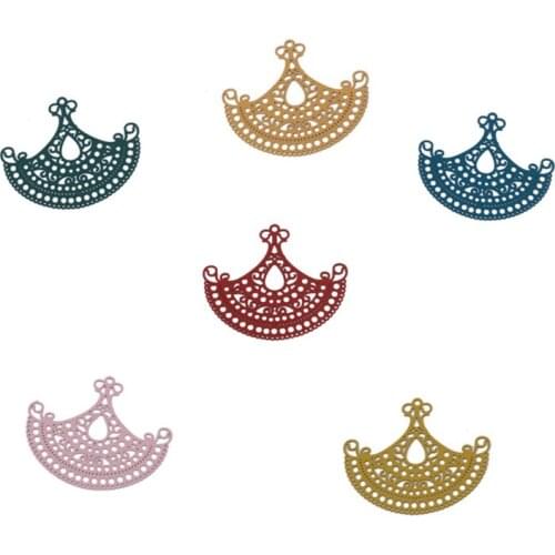 DoreenBeads Copper Filigree Stamping Connectors Fan-shaped Wine Red Colorful Jewelry DIY Findings Charms 42mm x 35mm, 10 PCs