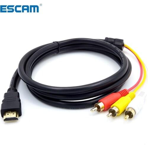 ESCAM HDMI-compatible Male To 3RCA AV Composite Male M/M Connector Adapter Cable Cord Transmitter