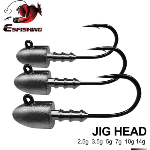 ESFISHING Bullet Jig head 5pcs 2.5g 3.5g 5g 7g 10g Screw Head Fishing Hook for Carp Fishing