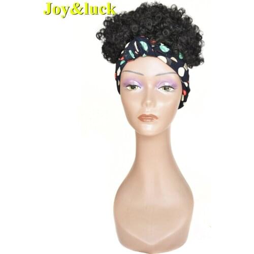 Joy&luck Short Afro Kinky Curly Headband Wig Black Color Synthetic Wigs for African Women Wigs with Bang Full Wig Hair Style