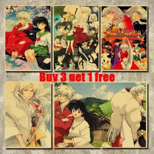 Classic Anime Inuyasha Series Poster Retro Kraft Paper Poster Living Room Bar Interior Decoration Stickers Painting