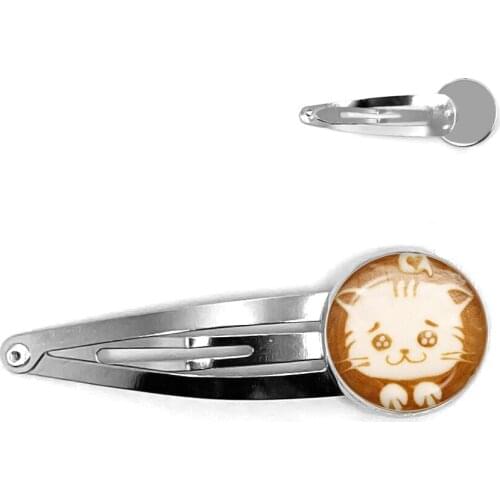 Coffee Latte Carving Chocolate Printing Cat Glass CabochonHair Pins Love Heart Flower Clover Snowflake Jewelry For Women Girls