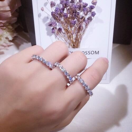 Solid 925 Silver Rings For Women Cubic 4mm Zirconia Ring White Gold Bridal Wedding Engagement Trendy Jewelry