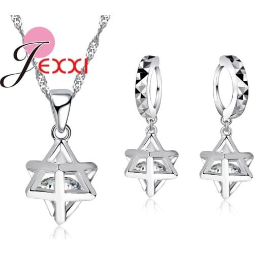 Jewelry Sets 925 Sterling Silver Newest Shape CZ Austrian Crystal Necklace Earring Chain Women Jewelry Wholesale