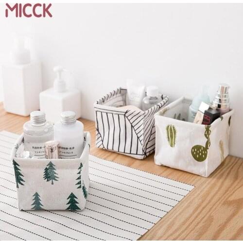 MICCK Cute Printing Desktop Storage Basket Waterproof Organizer Cotton Linen Sundries Storage Box Cabinet Underwear Storage Bags