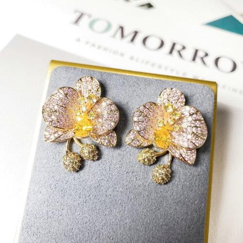 Bilincolor Fahion Luxury Pink Flower Earrings Dangling for Women