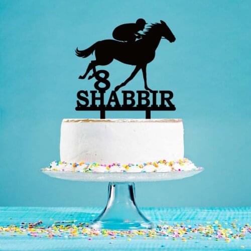 Man Riding a Horse Silhouette Cake Topper Custom Name Age Mens Horse Racing For Birthday Cake Decoration Topper YC135