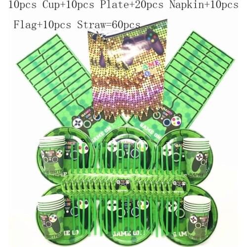 10-20 People Game On Video Green Disposable Tableware Set Game Controller Plate/Napkin Decor Happy Birthday Party Decor Kids Boy