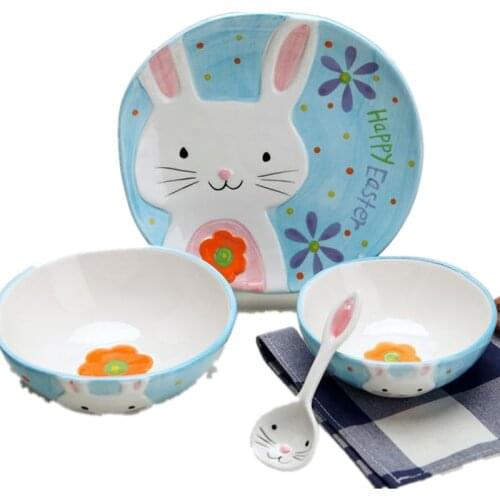 New Cute Childrens Animal Tableware Set Creative Bowl Plate Cartoon Fruit Ceramic Bowl Tableware 4 Pieces/sets
