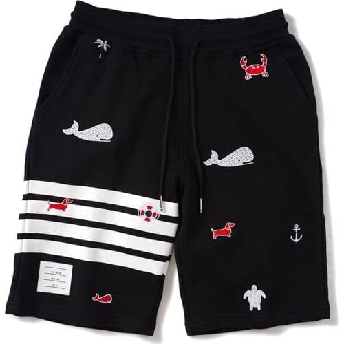 Novelty luxury New 2020 Men Comfortable Embroidery shark turtle crab Classic Striped Skateboard Street Cotton Casual Shorts N260