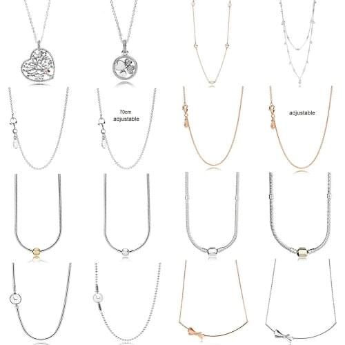 NEW 100% 925 Sterling Silver Rose Gold Zircon Charm Clavicle Chain Flower Shape Round Necklace Original Fashion Jewelry Gift