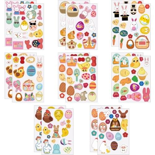 16 Sheets Easter Stickers Bulk Cute Easter Egg Bunny Chick Style Stickers for Home Decorations Party Favor Games Supplies