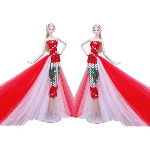 Red White 11.5" Doll Dress For Barbie Doll Clothes Princess Outfit Wedding Gown 1/6 BJD Dollhouse Accessories Toy Girl Best Gift
