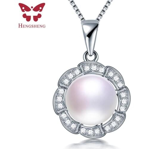 HENGSHENG 100% Genuine Natural Freshwater Pearl Pendant Fashion Jewelry 925 Sterling Silver Flower Zircon Pendant High Quality