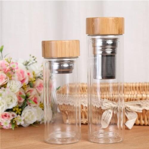 Portable Tea Bottle Glass Water Bottle Infuser With Filter Strainer High Borosilicate Glass Water Cup With Bamboo Lid 350/450ML