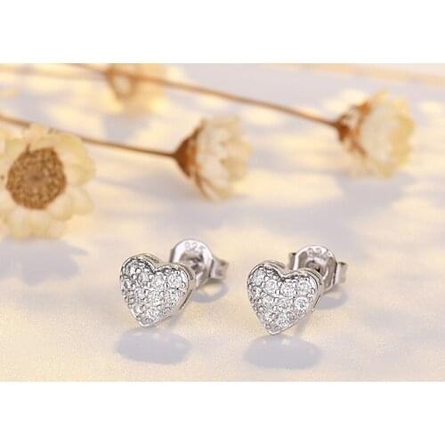 Simple Personality Heart Earrings Fashion Elegant Women Inlay Zircon Silver Color Earrings Charm Bridal Anniversary Jewelry