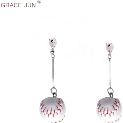 GRACE JUN 10 Colors Available Basketball Football Baseball Tennis Sport Style Clip on Earrings on Pierced for Women Cuff Earring