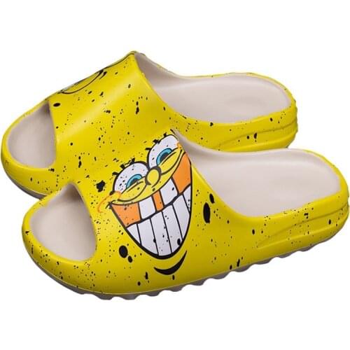 Fashion Men Slippers Indoor Anti Slip Black Yellow Cartoon Couples Floor Slippers Comfortable Lightweight Male Casual Sandals
