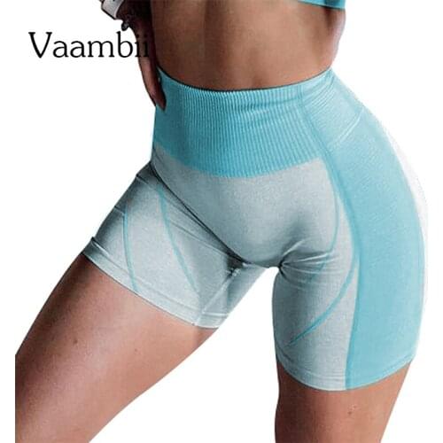 Stripe High Waist Workout Short Shorts For Women Ladies Seamless Gym Leggings Sports Shorts Knitted Fitness Running Shorts