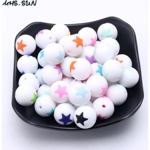 MHS.SUN Food grade chewable silicone beads 15mm star insert round silicone beads baby teething 50pcs mix color for DIY jewelry