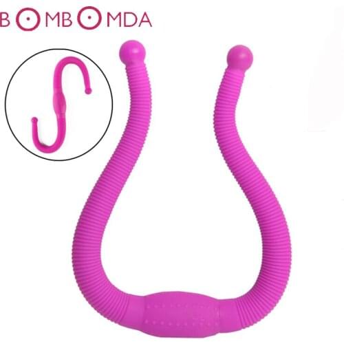 Silicone Bendable Double Dildo Anal Vibrators for Women Soft Curved Rechargeable Dual Head AV Vibrator Sex Toys for Lesbian Gay