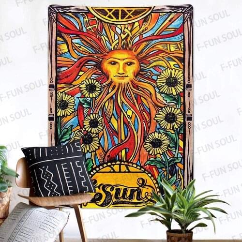 Tarot Arcana The Sun Hippie Color Art Mysterious Divination Wall Hanging Tapestries for Living Room Bedroom