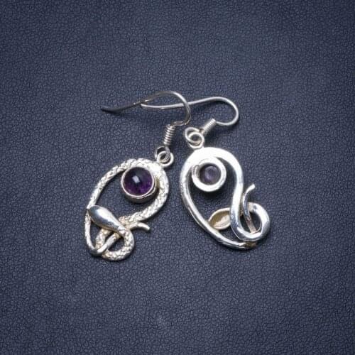Natural Amethyst Handmade Unique 925 Sterling Silver Earrings 1.5" Y0574