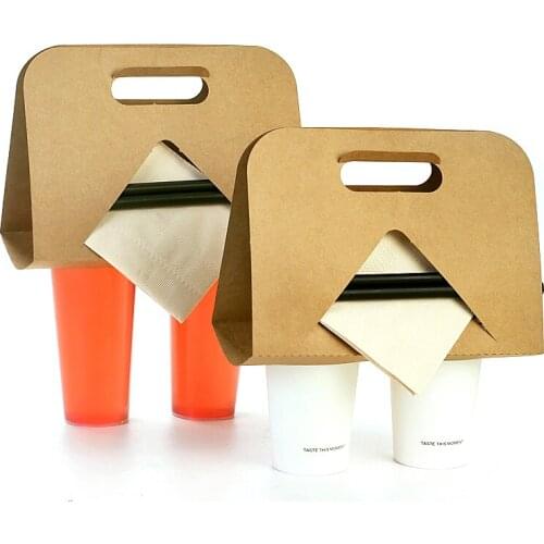 Packaging Holder Kraft Paper Cup Holder Mug Base Disposable Paper Takeout Hot Drinks Coffee Tea Cup Heat Shield Handle Holders