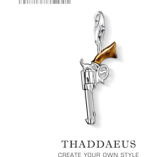 Vintage Weapon Simulation Gun Pendant Charm 925 Sterling Silver Pistol Fit Bracelet Chain Necklace For Military Fan Jewelry Gift