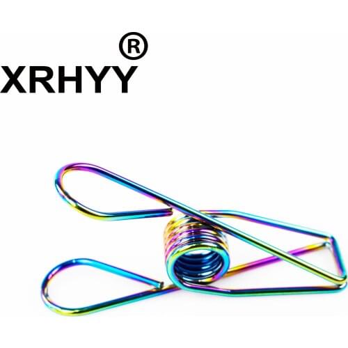 XRHYY 7CM Rainbow Colors Hollow Out Metal Wire Binder Fishtail Paper Clip Stainless Steel Hanging Pegs Cloth Pin DIY Clamp Clips